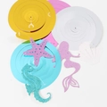 Mermaid party hanging swirls with glittery seahorse, starfish, and shell decorations - 25364 Mermaid Spiral Pendant (4 Pieces)