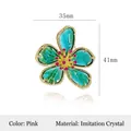 Vintage 35x41mm flower brooch with gold base, green crystals and pink accents - Chrysoberyl (plum Blossom) Crystal Flower