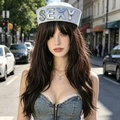 Striped sailor hat in white featuring silver SEXY lettering and a chic nautical style - M (56-58cm) / White with SEXY Letters