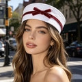 White sailor hat with deep red velvet ribbon and bow detail for a sweet summer look - M (56-58cm) / White Red Bow