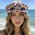 Pink leopard print newsboy cap for women with stylish metal buckle straps on beach - M (56-58cm) / Pink Leopard Print Buckle