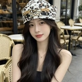 Classic leopard print beret featuring a stylish metal buckle and dual-tone leather straps - M (56-58cm) / Off-white Leopard Print Buckle