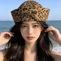 Stylish leopard print sailor hat for women with a sweet bow detail in brown tones - M (56-58cm) / Brown Leopard Bow