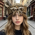 Leopard print beret for women with bow detail in a stylish summer street fashion look - M (56-58cm) / Leopard Print Large Flower