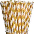 Cannucce di carta a righe oro e bianco per feste con finitura metallica lucida - 20 Cannucce