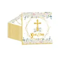 Religious party napkins with gold cross, floral pattern, and God Bless print - 20 Gold Tissues