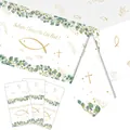 Religious celebration stationery set with eucalyptus leaves and golden cross icons - 137*274 Small Fish Tablecloth