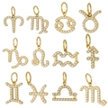 Set di 12 ciondoli zodiacali placcati in oro con micro zirconi in una griglia 3x4 - Set di 12 Dodici Costellazioni Dorate