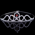 Silver bridal crown featuring white rhinestones and a central red gemstone crystal - Red Diamond Accent Style (FG007)