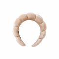Detailed view of beige velvet braided headband with thick padded design for volume - Apricot Thickened Headband (Velvet)