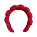 Thick bright red sponge headband with puffy wave design and woven label for women - Red Thickened Headband (Terry Cloth)