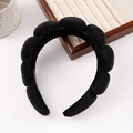 Thick black sponge cloud headband with soft velvet texture for a retro hair styling look - Black Thickened Headband (Velvet)