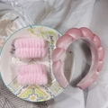 Pink terry cloth twisted headband and wristbands set for skincare and face washing - Pink 3-Piece Set (Velvet)