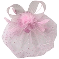 Close-up of pink fascinator veil with delicate feathers and glitter polka dots - Pink