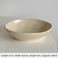 Japanese style ink-splash ceramic deep plate in cream white with black spot pattern - 750ml / Splatter Light Meal Bowl (Beige) / 21cmx18.5cmx5cm