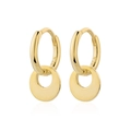 Minimalist 925 sterling silver hoop earrings with gold plated round disc pendants - 925 Silver / Gold