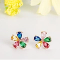 Colorful floral earrings with five pear-cut gemstones in a rose gold setting - Colorful