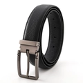 Men's premium black leather belt with textured litchi grain and matte gunmetal pin buckle - Style 2