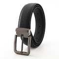 Men's black lychee pattern leather belt with textured gunmetal gray pin buckle - Style 3
