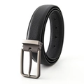 Men's black genuine leather belt with lychee texture and matte dark gray alloy pin buckle - Style 1