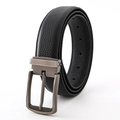 Men's premium black pebble grain leather belt with brushed gunmetal pin buckle closure - Style 5