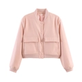 Detailed macro view of pink bomber jacket with large pockets and ribbed cuffs - Light Pink