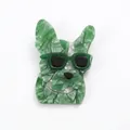 Cute acrylic French bulldog brooch with green marble texture and sunglasses, 6cm x 3cm - Dog Head / Green + Fluorescent Green Dog Head (XZ00094)