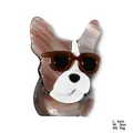 Cute acrylic dog brooch with sunglasses in brown marble acetate, size 6cm by 3cm - Dog Head / White Brushed Water Pattern Coffee Dog Head (XZ00094)