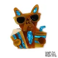 French bulldog acrylic brooch with sunglasses and blue pearl glitter texture - Cinema Spectator Style / Yellow Blue Popcorn Dog (XZ00111)