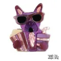 Cute purple acrylic bulldog brooch with sunglasses and popcorn design, 7cm height - Purple Pink Popcorn Dog (XZ00111)