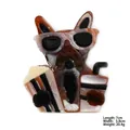 Cute French Bulldog acrylic brooch with sunglasses and popcorn design, 7cm x 5.8cm size - Coffee Popcorn Dog (XZ00111)