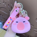 Cute pink silicone Capybara coin purse keychain with gold metal hook and strap - Coin Purse - Kapibala - Pink / Individual Packaging