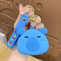 Blue silicone Capybara coin purse keychain with hand strap for bags and keys - Coin Purse - Kapibala - Blue / Individual Packaging