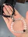 Black and white matte bead couple bracelets with heart-shaped magnetic clasp closure - Matte White Glitter Heart 01 Silver