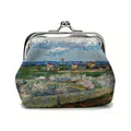 Detailed close-up of Van Gogh oil painting coin purse with vintage metal frame clasp - Style 8-Wheat Field with Cypresses