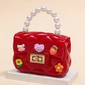 Sac enfant rouge avec poignée en perles, PVC matelassé et écussons de dessins animés - Rouge