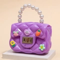 Purple quilted mini crossbody jelly bag with pearl handle and cute DIY patches for girls - Purple