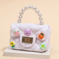 Mini white jelly crossbody bag for girls with pearl handle and cute cartoon charms - White