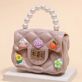 Pink mini jelly crossbody bag for girls with pearl handle and cartoon charms - Apricot