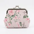 Detail of vintage floral coin purse featuring a silver kiss-lock and rose print - Pink Rose