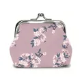 Detail view of pink kiss-lock coin purse with white cherry blossom prints and metal clasp - Pink Cherry Blossom