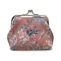 Vintage floral pattern fabric coin purse with elegant silver metal kiss-lock closure - Pink Blue Floral