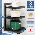 3-tier adjustable black metal kitchen pot rack with sturdy storage organizers - 3-Layer / Black