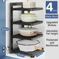Adjustable 4-tier black metal pot rack for kitchen cabinet storage with 52cm height - 4 Layers / Black