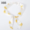 White narrow silk-like scarf with yellow heart pattern for hair or bag decoration - X66