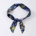 Elegant narrow floral silk scarf hair tie accessory in navy blue and yellow, SKU X55 - X55
