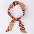Elegant skinny silk scarf with vintage chain print and slanted ends in light brown - X73