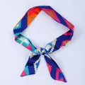 Vibrant multi-color geometric pattern narrow skinny silk scarf hair band for handbag decor - X52