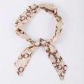 Narrow silk scarf with classic gold chain print pattern, elegant hair and bag ribbon - X63