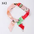 Pink narrow silk scarf ribbon with colorful pattern for bag decoration and hair accessory - X43